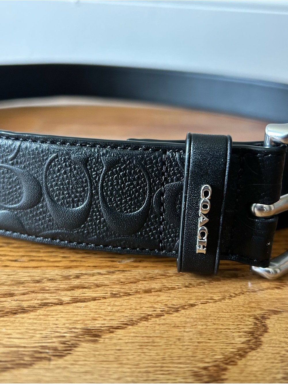 Coach Black Signature Embossed Leather Belt Women’s XL Silver Buckle